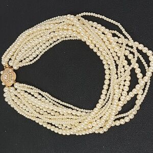 Marvella 11 Strand Faux Pearl Necklace W/ Jeweled Clasp
